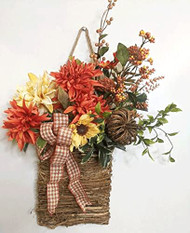 Fall Mum and Wicker Pumpkin Hanging Basket, Fall Door Decoration, Fall Baskets
