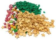 Set of Three Sugar Plum Fairy Sprinkle Asst, Gold Star Sprinkles, Green Disc Sprinkles