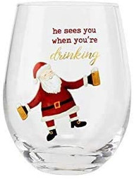 Set of 2 Santa Funny Stemless Wine Glass, Cocktail Glass, Christmas Glassware, Holiday Glassware, 16 ounce
