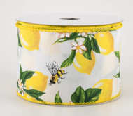 2.5 inches wide Satin Lemons with Bee Wired Ribbon