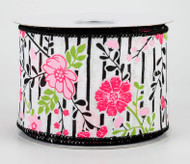 2.5 inches wide Pink Floral Wired Ribbon