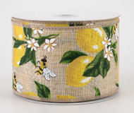 2.5 inches wide Linen Lemons and Bee Plaid Wired Ribbon