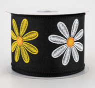 2.5 inches wide Black Daisy Wired Ribbon