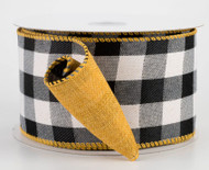 2.5 inches wide Two Sided Buffalo Plaid with Yellow Wired Ribbon