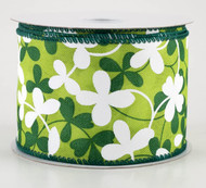 2.5 inches wide Green Clover Ribbon Wired, St Patricks Day, Floral