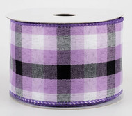 2.5 inches wide Purple Plaid Ribbon Wired