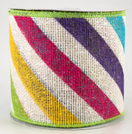 4 inches wide Diagonal Striped Multicolored Wired Ribbon