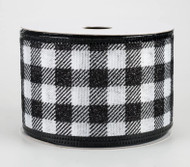 2.5 inches wide Black and White Buffalo Check with Glitter Wired Ribbon, Holiday