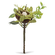 Raz Bird Nest with Eggs Green and Brown 10 Inch Twig Garden Flower Plant Pick