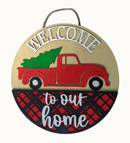 Red Truck Welcome Hand Painted Wooden Sign with Hanger, 1051