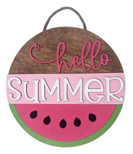 Hello Summer with White Lettering Hand Painted Wooden Sign