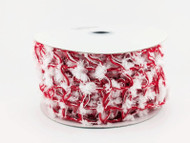 Red and White Fluffy Wired Ribbon, Festive Holiday Decorative Craft Ribbon on Spool, 2-1/2 inch