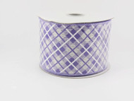 Wired Ribbon, Lavender and White Plaid Pattern, Decorative Craft Ribbon on Spool, 2-1/2 inch