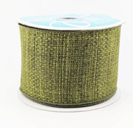 Wired Ribbon, Olive Green, Burlap Textured, for Wreaths, Crafts, and Gift Wrapping, 2-1/2 inch