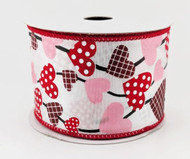 Wired Ribbon with Heart Pattern, Red and Pink Valentine's Day Decorative Craft Ribbon, 2-1/2 inch
