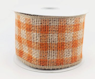 Wired Burlap Ribbon, Orange and Cream Buffalo Plaid, Rustic Farmhouse Style, Craft and Wrapping, 2-1/2 inch x 5 Yards