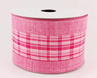Pink Plaid Wired Ribbon, Decorative Craft Ribbon for Wrapping, Bows, and Floral Arrangements, 2-1/2 inch