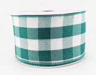 Green and White Buffalo Plaid Wired Ribbon, Checkered Gingham Style Craft Ribbon, 2-1/2 inch x 25 feet