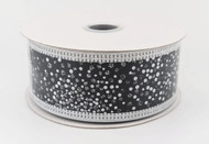 Black and Silver Glitter Polka Dot Wired Ribbon, Decorative Craft Ribbon Roll, 1-1/2 inch