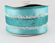 Wired Satin Ribbon, Turquoise and White with Glitter Metallic Stripe, Decorative Craft Ribbon, 2-1/2 inch