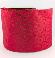 Red Glitter Circle Pattern Wired Ribbon, Decorative Satin Ribbon for Crafts and Wrapping, 4 inch