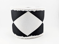 Black and Silver Glitter Diamond Harlequin Wired Ribbon, Decorative Craft Ribbon with Frayed Edges, 4 inch