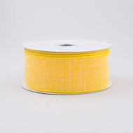 Yellow Wired Edge Linen Fabric Ribbon, Decorative Craft Ribbon on Spool, 1-1/2 inch