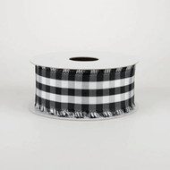 Black and White Buffalo Plaid Ribbon, Fringe Edge, Fringe Detail, Decorative Craft Ribbon on Spool, 1-1/2 inch