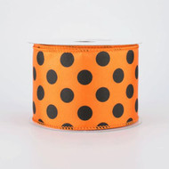 Orange and Black Polka Dot Wired Ribbon, Halloween Themed Craft Ribbon on Spool, 2-1/2 inch