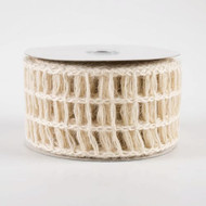 Natural Woven Yarn Ribbon on Spool, Cream and Beige Open Weave Knit Style, 2-1/2 inch