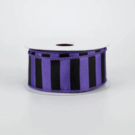 Purple and Black Striped Wired Ribbon, Decorative Craft Ribbon on Spool, 1-1/2 inch