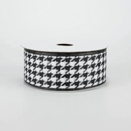 Black and White Houndstooth Wired Ribbon, Classic Pattern, Craft and Gift Wrapping, 1-1/2 inch