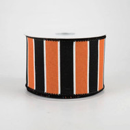 Wired Ribbon, Orange, Black and White Vertical Stripes, Halloween Theme, Craft and Wrapping, 2-1/2 inch