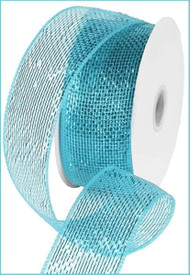 Turquoise Mesh Wired Ribbon, Decorative Craft Ribbon Roll for Wreaths, Bows, and Gift Wrapping, 2-1/2 inch, 25 Yards