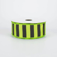 Wired Ribbon, Lime Green and Black Striped, Decorative Craft Ribbon on Spool, 1-1/2 inch