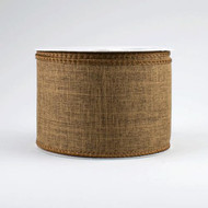 Wired Burlap Ribbon, Brown, Rustic Linen-Look Fabric, Stitched Edges, Craft and Wrapping, 2-1/2 inch