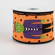 Halloween Monster Wired Ribbon, Orange and Black Polka Dot, Monster Character Design, 2-1/2 inch