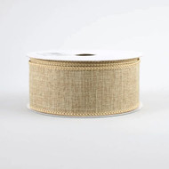Linen Wired Ribbon, Tan Linen Fabric Roll for Crafts, Wrapping, and Floral Arrangements, 1-1/2 inch