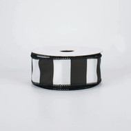 Black and White Striped Wired Ribbon, Classic Stripe Pattern, Decorative Craft Ribbon Roll, 1-1/2 inch