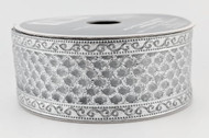 Silver Wired Ribbon with Glitter Diamond Pattern and Scroll Border, Decorative Craft Ribbon, 1-1/2 inch x 25 feet