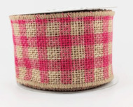 Wired Burlap Ribbon, Pink and Natural Tan Buffalo Plaid, Rustic Craft and Wrapping Ribbon, 2-1/2 inch x 5 Yards