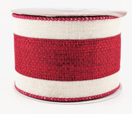 Wired Burlap Ribbon, Red and Ivory Striped, Decorative Craft Ribbon for Wrapping and Floral Arrangements, 2-1/2 inch x 6.6 Yards