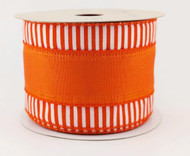 Orange and White Striped Wired Ribbon, Decorative Craft Ribbon on Spool, 2-1/2 inch x 18 feet