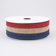 Patriotic Burlap Ribbon, 1-1/2 inch Wide, Red White and Blue, Decorative Craft Ribbon Spool 01W7