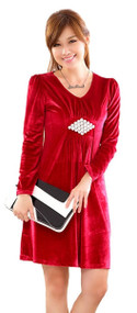 SY Womans Wine Red Velour Evening Dress, Prom Dress, Medium, 9821