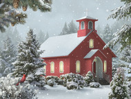 Red Church & Cardinal Lighted Print