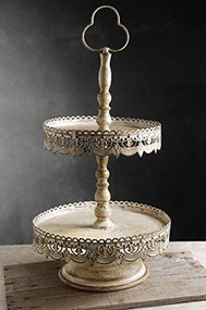 12" Off White Two Tier Dessert Food Tray Stand