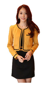 Womans Long Sleeve Black and Yellow Casual Dress with Bolero Y92324S - Medium