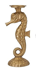 18" Dunaway Gold Aluminum Seahorse Candleholder