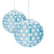 Light Blue Polka Dot Paper Lantern - 12" - Set of 2